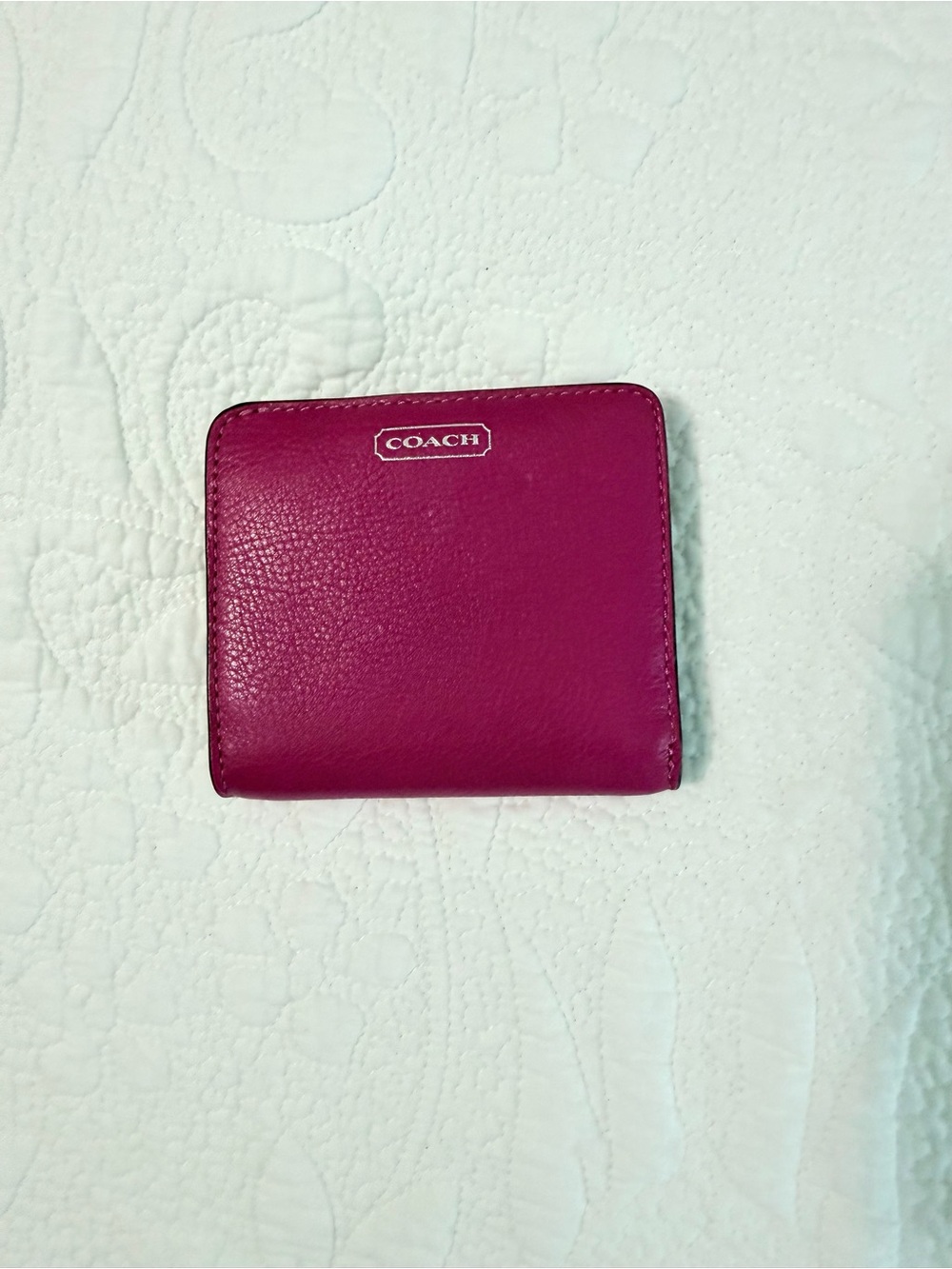 Coach Women's Snap Wallet Bifold Refined Pebble Leather Magenta Pink Coin NEW